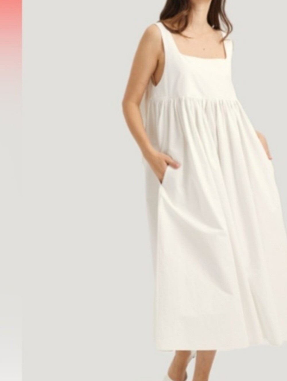 NAP LOUNGE BUNNY Backless White Maxi Sundress with Square Neck and Pockets